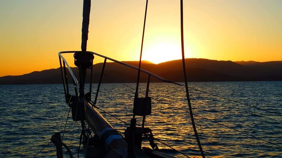 Lady Enid Whitsunday sailing home into the sunset